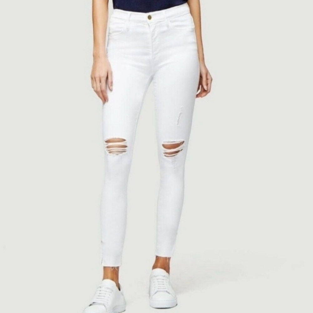 Frame Le High Skinny Crop jean High Rise with Distressed Detailing